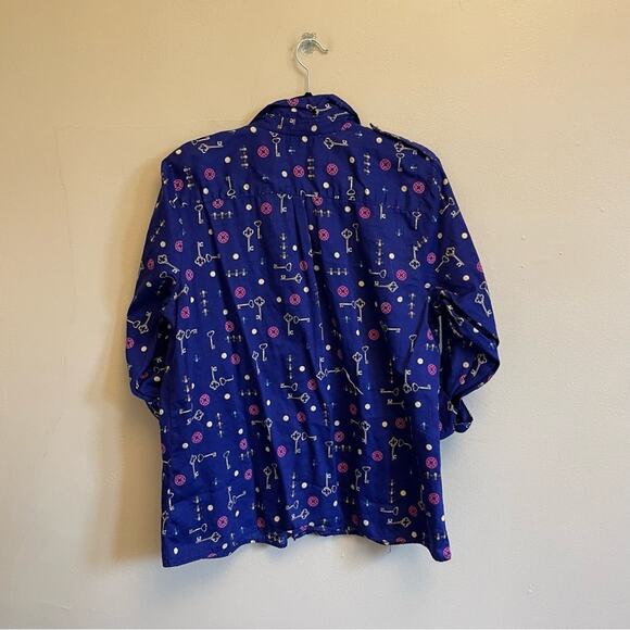 Jaclyn Smith XL long sleeve button down blouse business casual key fleur de lis - Picture 5 of 7